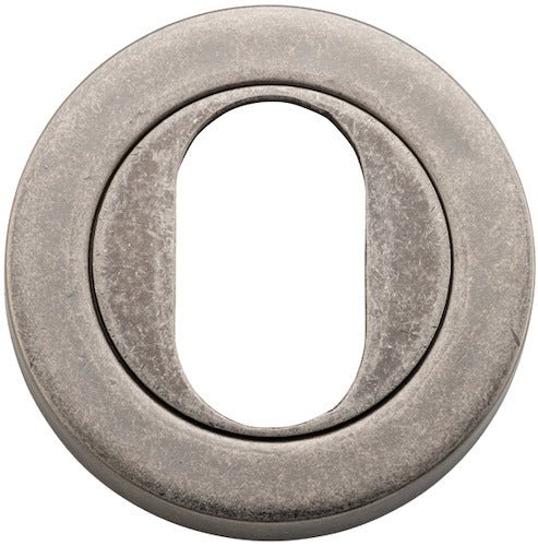 Oval Escutcheon - Round - Entry Point - Iver - Distressed Nickel - Escutcheons