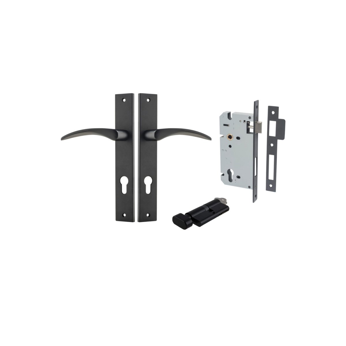 Oxford Lever - Rectangular Backplate - Entry Point - Iver - Matt Black - Door Levers