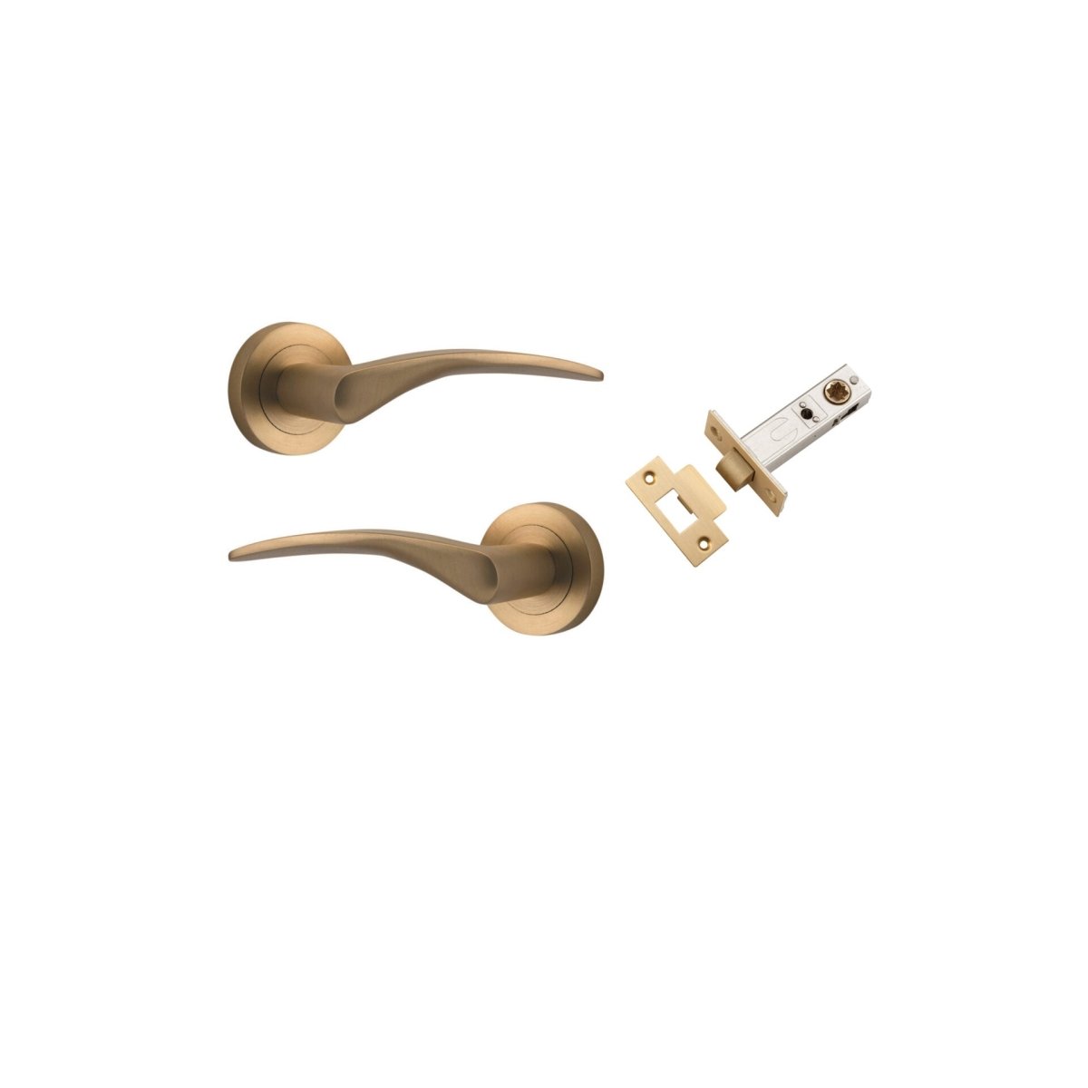 Oxford Lever - Round Rose - Entry Point - Iver - Brushed Brass - Door Levers