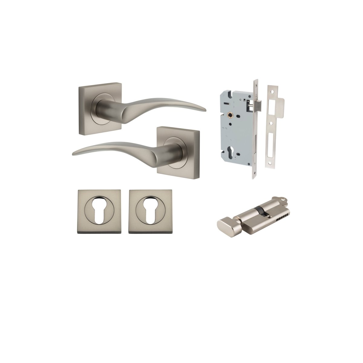 Oxford Lever - Square Rose - Entry Point - Iver - Satin Nickel - Door Levers