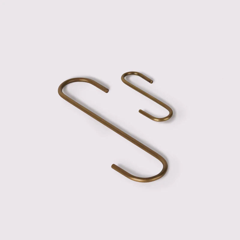 Pack of 5 - Brass S Hook in Acid Washed Brass