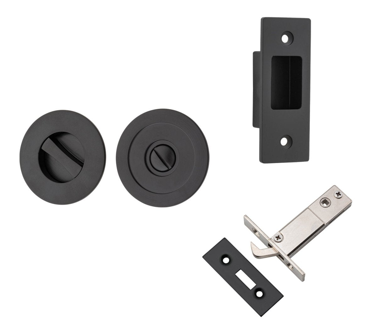 Round Sliding Flush Door Privacy Kit - Entry Point - Iver - Matt Black - Sliding Door Pulls