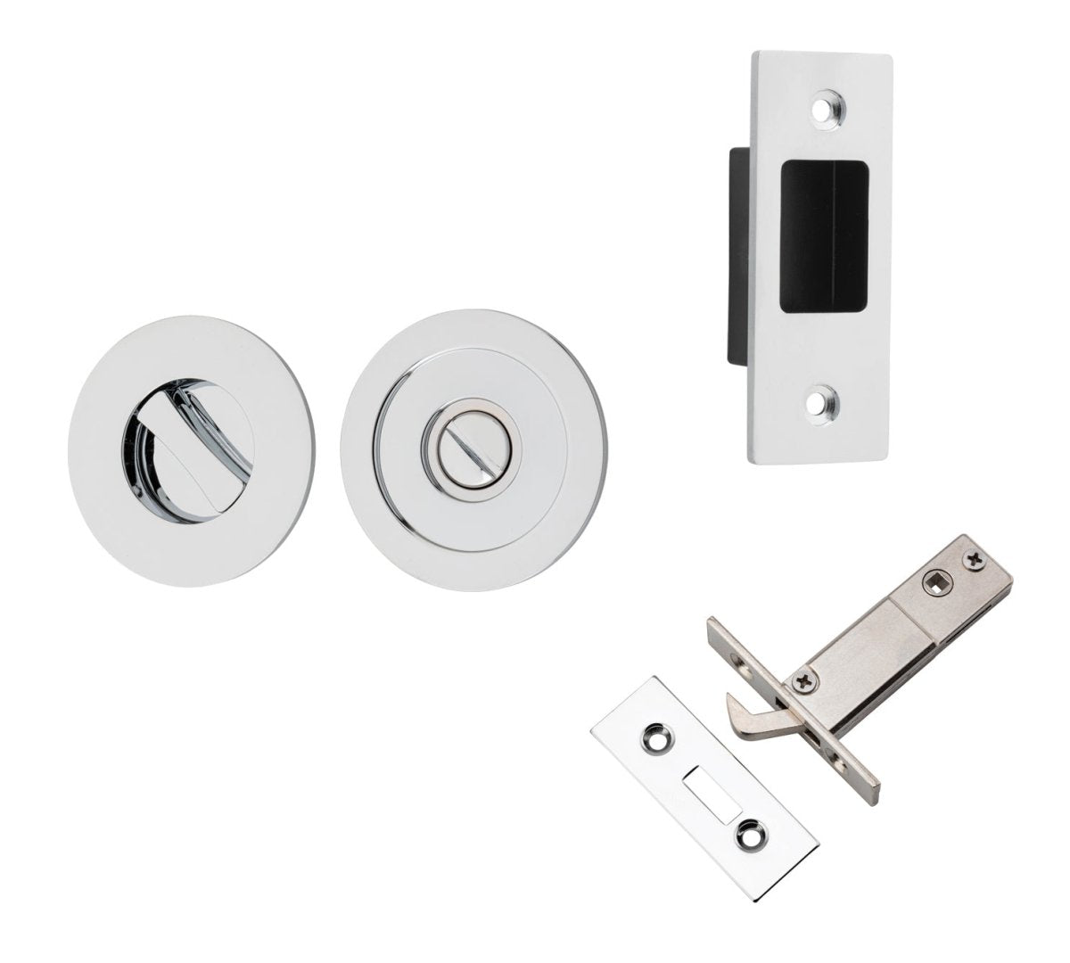 Round Sliding Flush Door Privacy Kit - Entry Point - Iver - Polished Chrome - Sliding Door Pulls