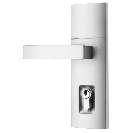 Trilock Contemporary Angular Double Cylinder Entrance Lever Set - Brushed Satin Chrome