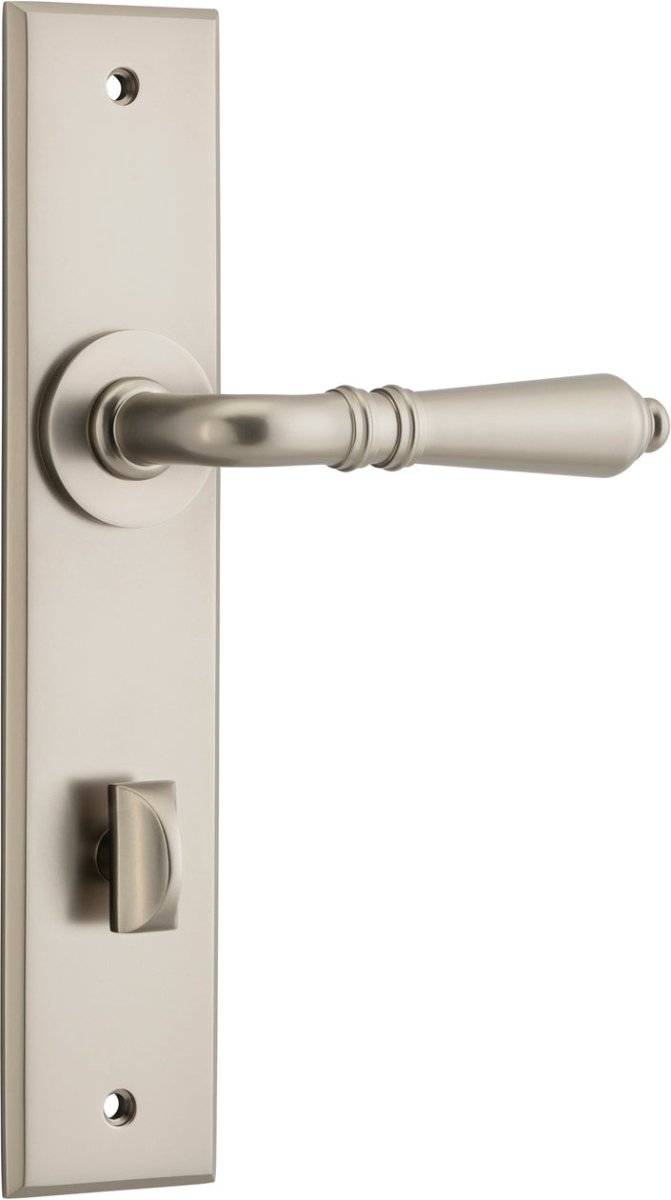 Sarlat Lever - Chamfered Backplate - Entry Point - Iver - Satin Nickel - Door Levers