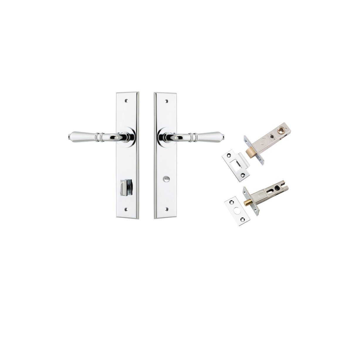 Sarlat Lever - Chamfered Backplate - Entry Point - Iver - Polished Chrome - Door Levers