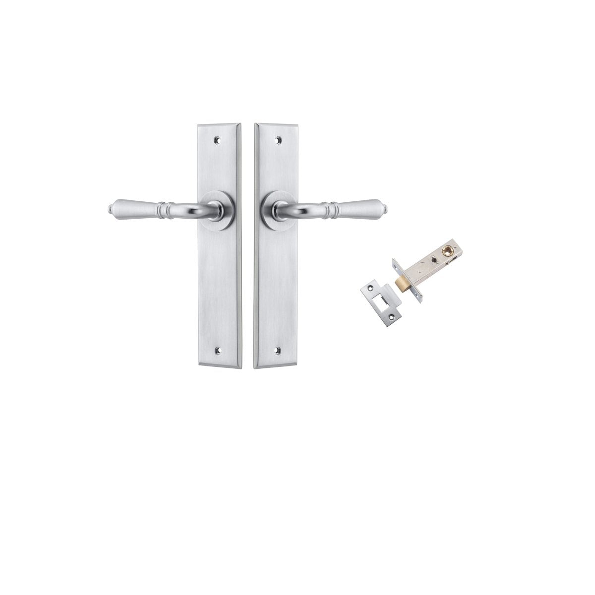 Sarlat Lever - Chamfered Backplate - Entry Point - Iver - Brushed Chrome - Door Levers