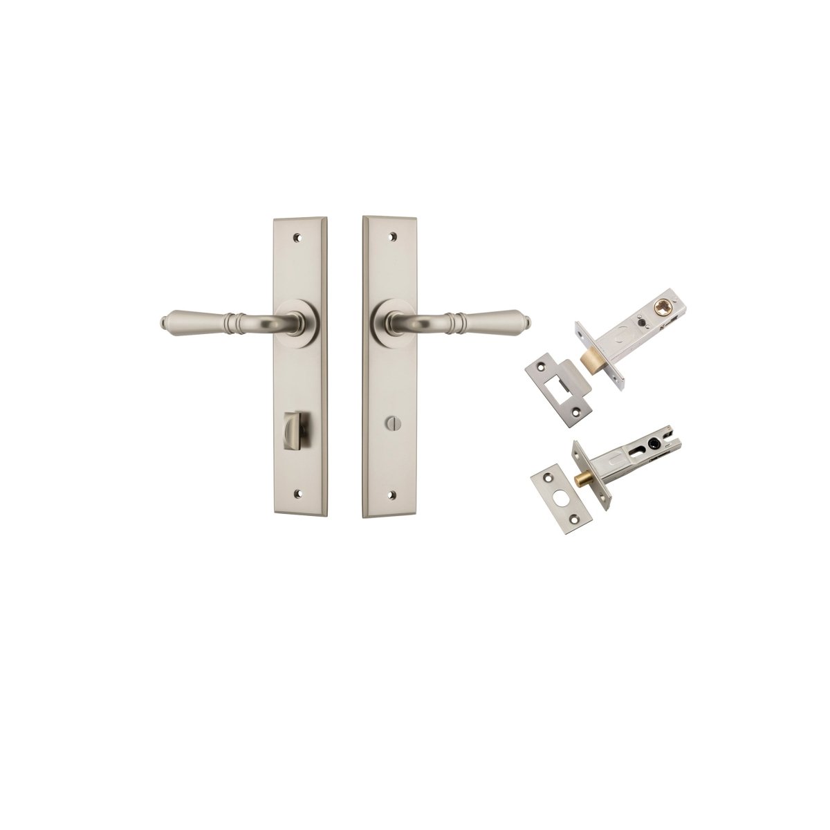 Sarlat Lever - Chamfered Backplate - Entry Point - Iver - Satin Nickel - Door Levers