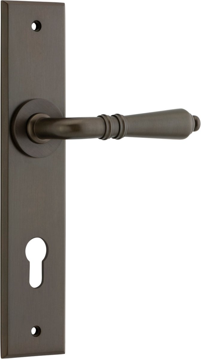 Sarlat Lever - Chamfered Backplate - Entry Point - Iver - Signature Brass - Door Levers