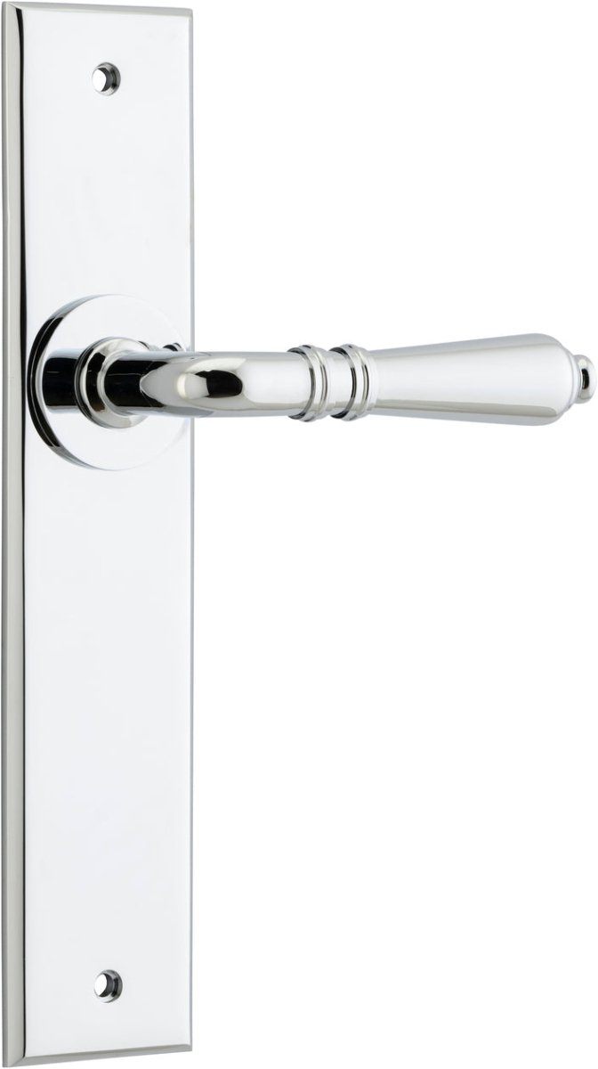 Sarlat Lever - Chamfered Backplate - Entry Point - Iver - Polished Chrome - Door Levers