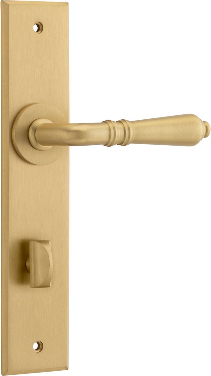 Sarlat Lever - Chamfered Backplate - Entry Point - Iver - Brushed Brass - Door Levers