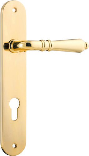 Sarlat Lever - Oval Backplate - Entry Point - Iver - Polished Brass - Door Levers