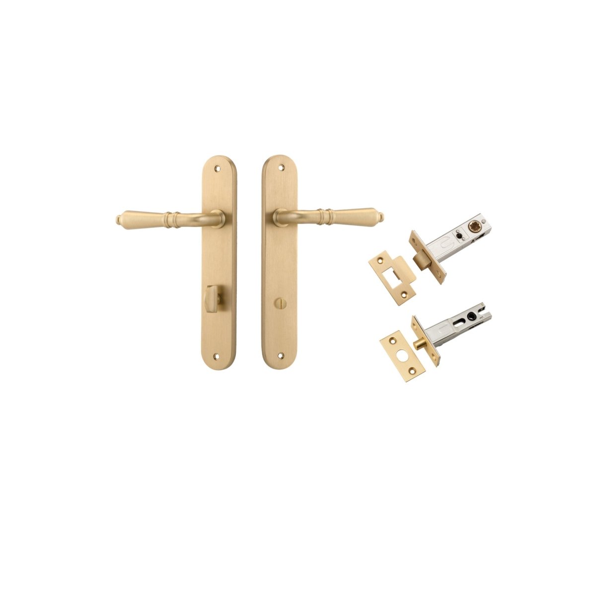 Sarlat Lever - Oval Backplate - Entry Point - Iver - Brushed Brass - Door Levers