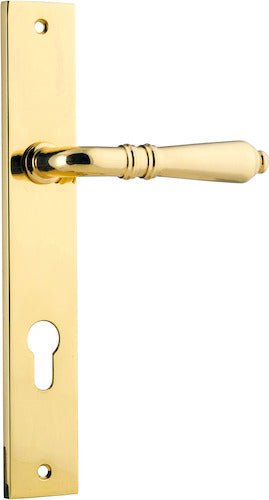 Sarlat Lever - Rectangular Backplate - Entry Point - Iver - Polished Brass - Door Levers