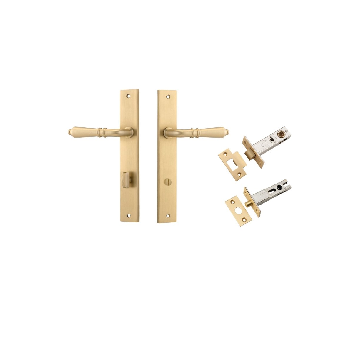 Sarlat Lever - Rectangular Backplate - Entry Point - Iver - Brushed Brass - Door Levers