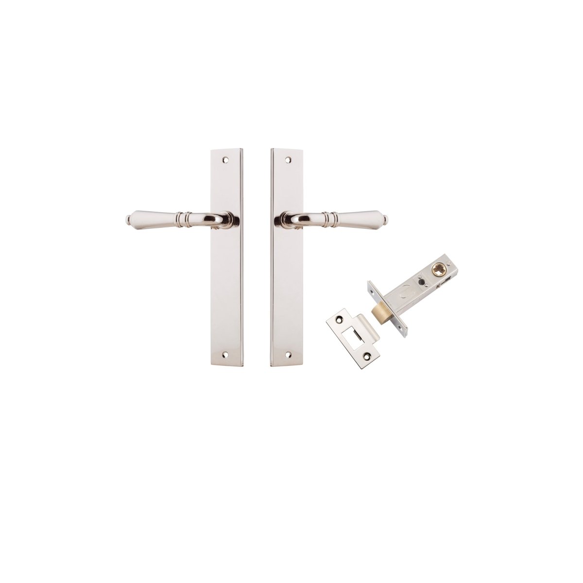 Sarlat Lever - Rectangular Backplate - Entry Point - Iver - Polished Nickel - Door Levers