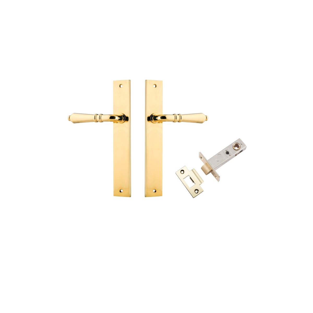 Sarlat Lever - Rectangular Backplate - Entry Point - Iver - Polished Brass - Door Levers