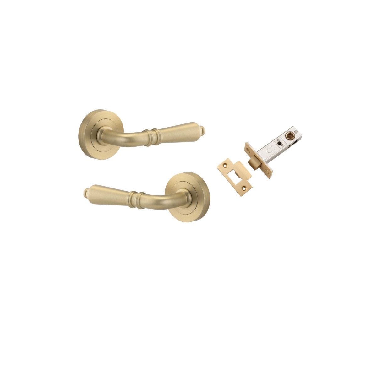 Sarlat Lever - Round Rose - Entry Point - Iver - Brushed Brass - Door Levers