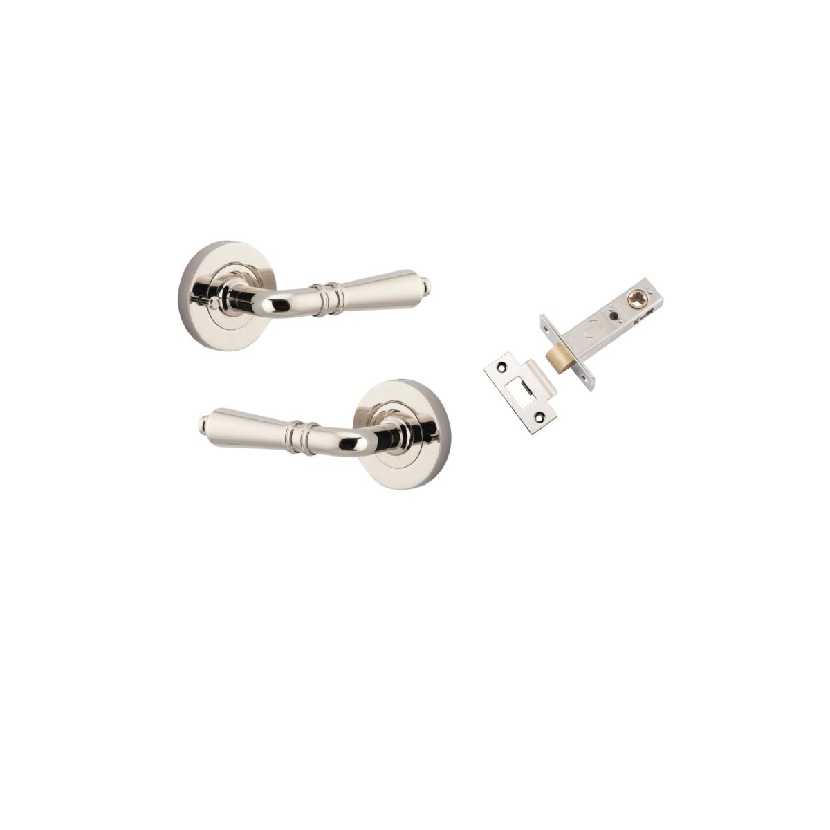 Sarlat Lever - Round Rose - Entry Point - Iver - Polished Nickel - Door Levers