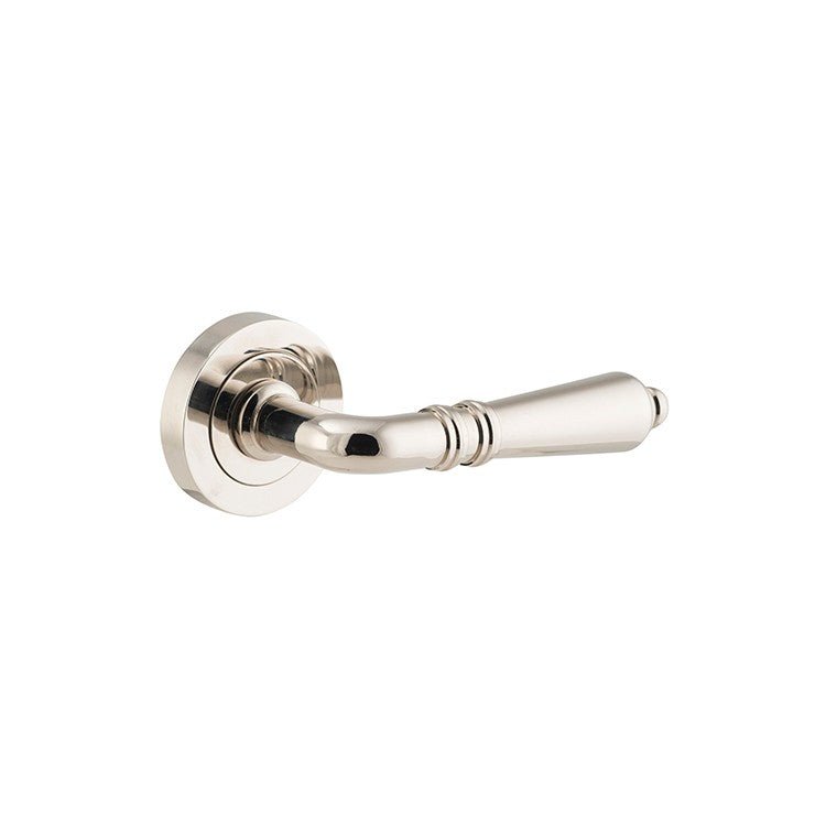 Sarlat Lever - Round Rose - Entry Point - Iver - Polished Nickel - Door Levers