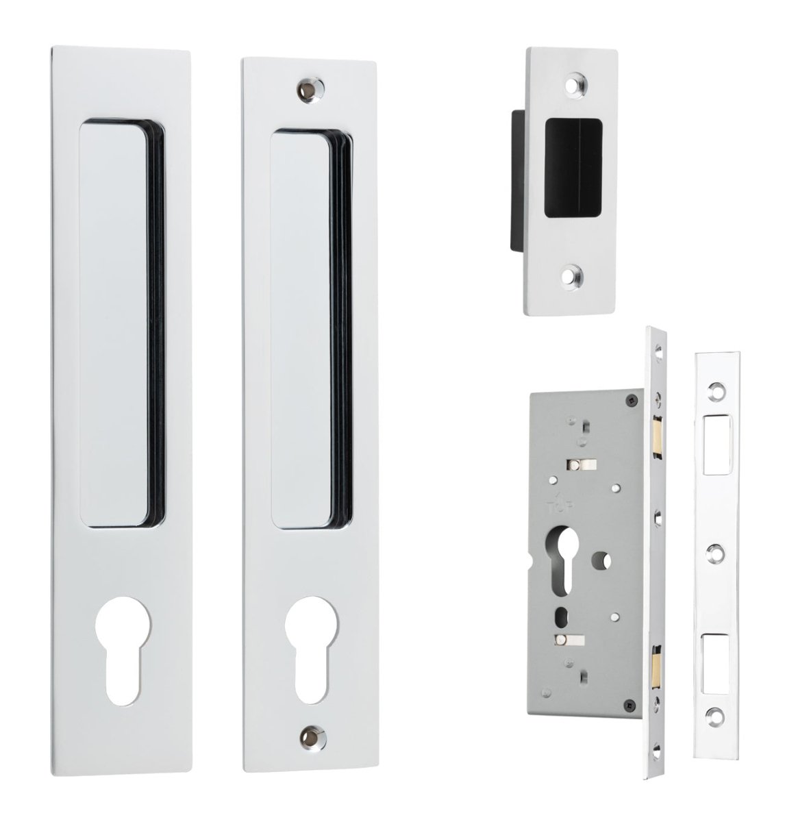 Sliding Door Flush Pull Locking - Rectangular - Entry Point - Iver - Polished Chrome - Sliding Door Pulls