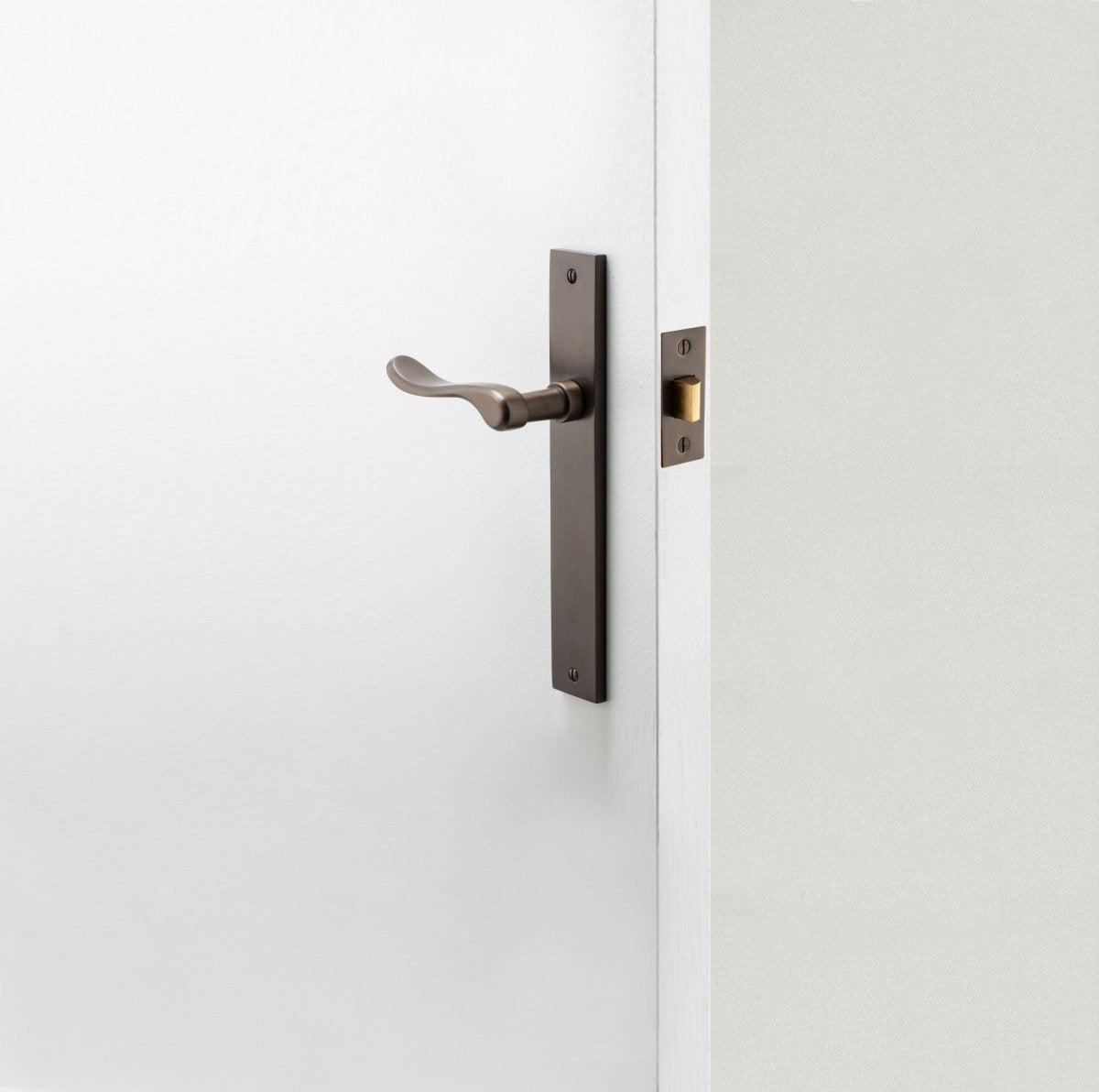 Stirling Lever - Rectangular Backplate - Entry Point - Iver - Brushed Brass - Door Levers