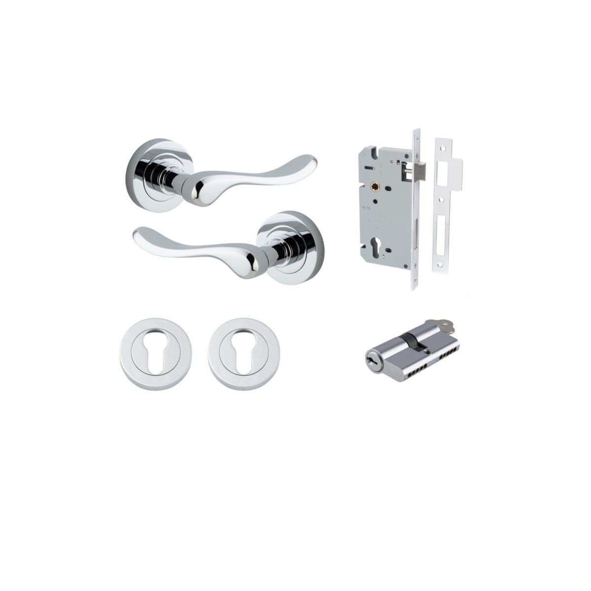 Stirling Lever - Round Rose - Entry Point - Iver - Polished Chrome - Door Levers