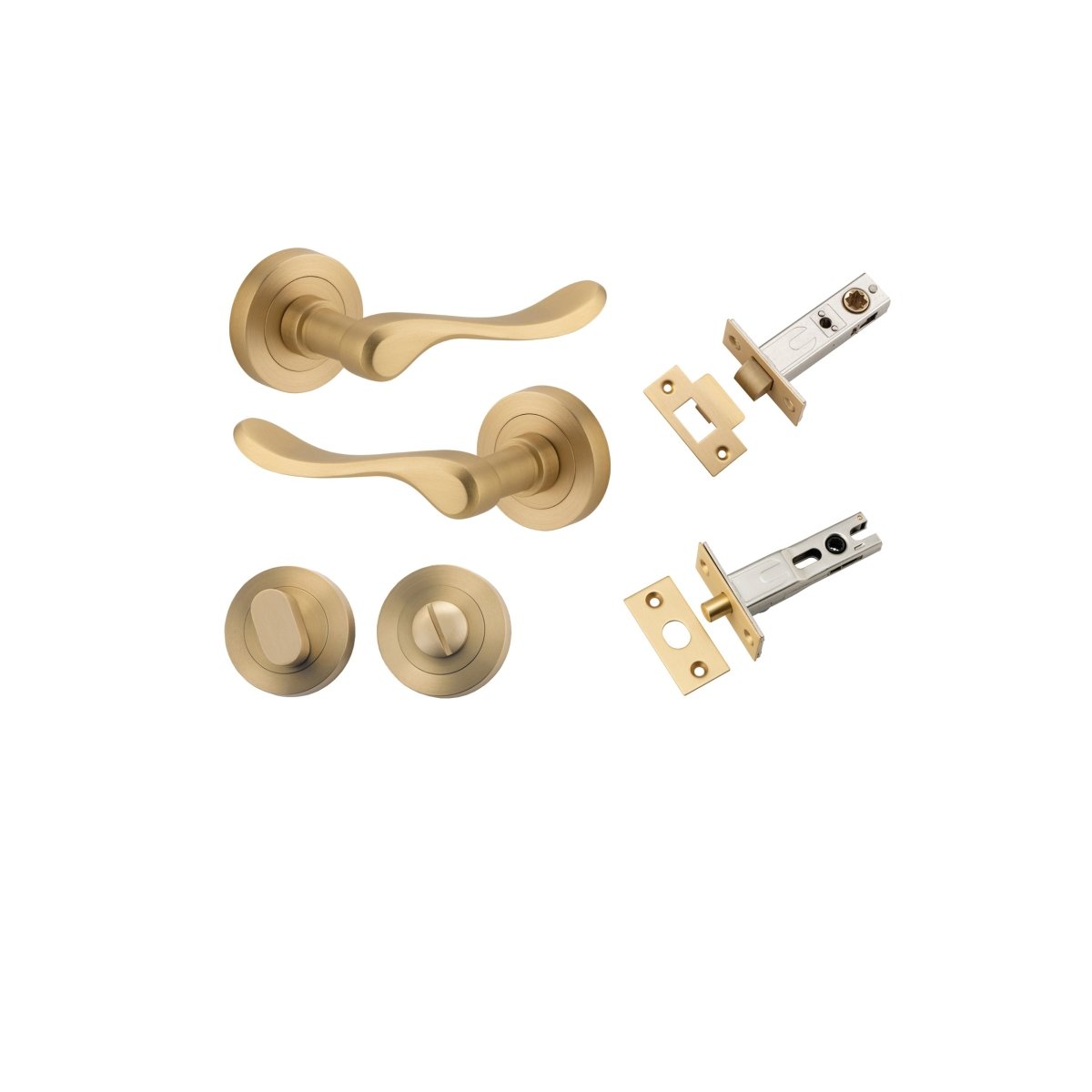 Stirling Lever - Round Rose - Entry Point - Iver - Brushed Brass - Door Levers