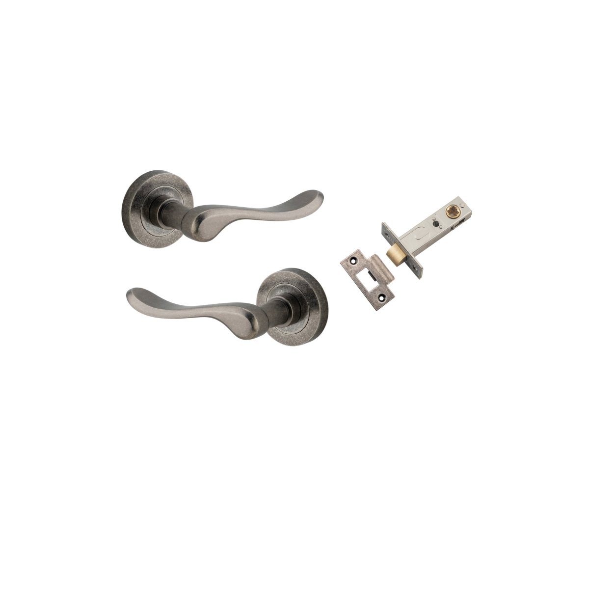 Stirling Lever - Round Rose - Entry Point - Iver - Distressed Nickel - Door Levers