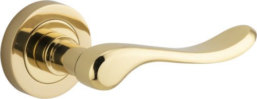 Stirling Lever - Round Rose - Entry Point - Iver - Polished Brass - Door Levers