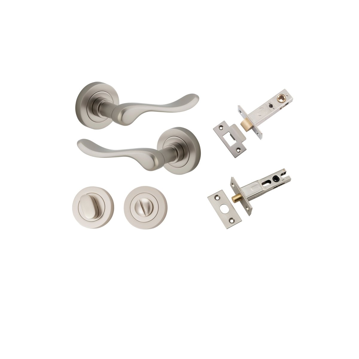 Stirling Lever - Round Rose - Entry Point - Iver - Satin Nickel - Door Levers