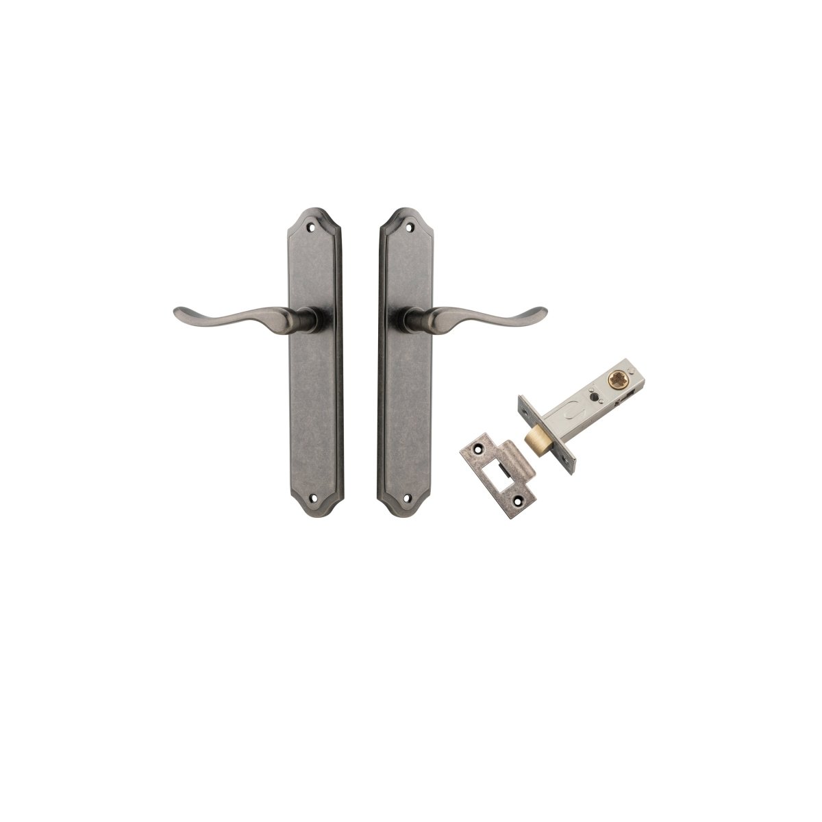 Stirling Lever - Shouldered Backplate - Entry Point - Iver - Distressed Nickel - Door Levers