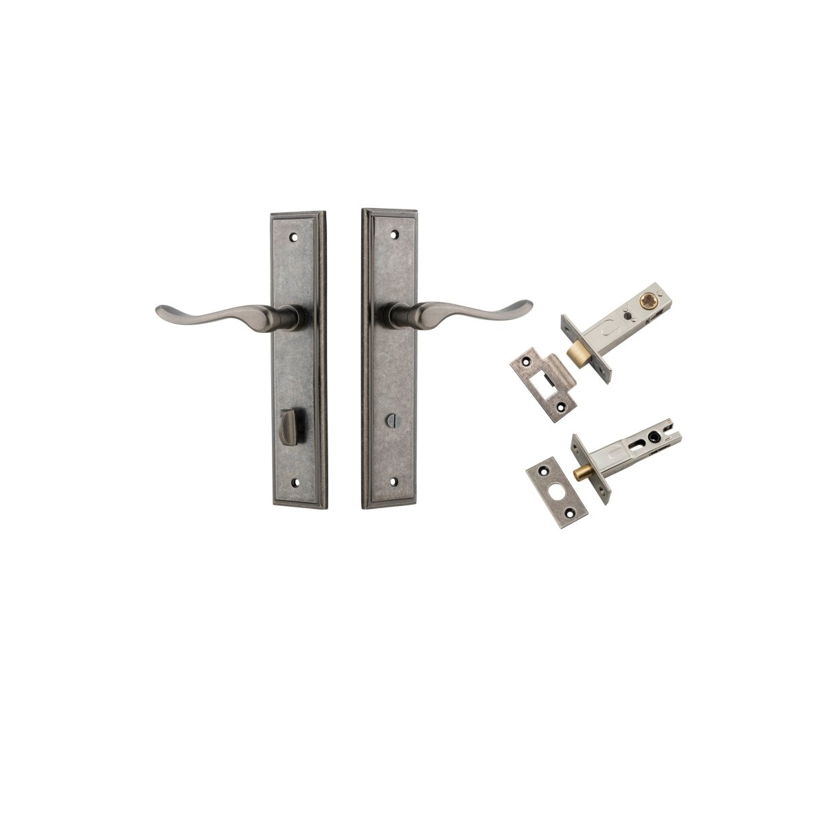 Stirling Lever - Stepped Backplate - Entry Point - Iver - Distressed Nickel - Door Levers