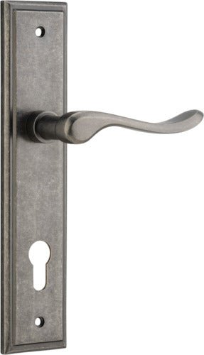 Stirling Lever - Stepped Backplate - Entry Point - Iver - Distressed Nickel - Door Levers