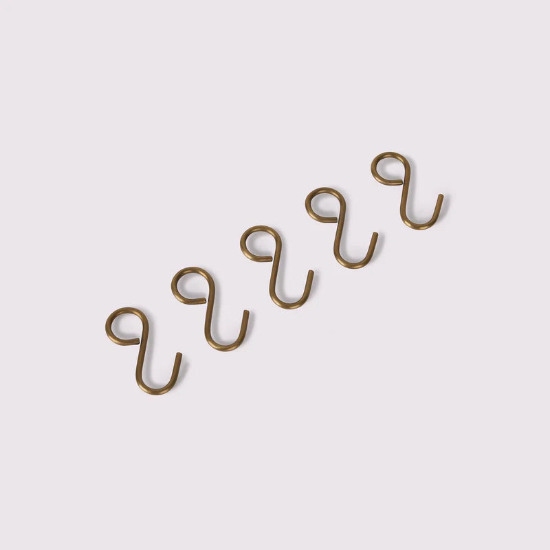 Pack of 5 Utility Rail Hooks - Acid Washed Brass