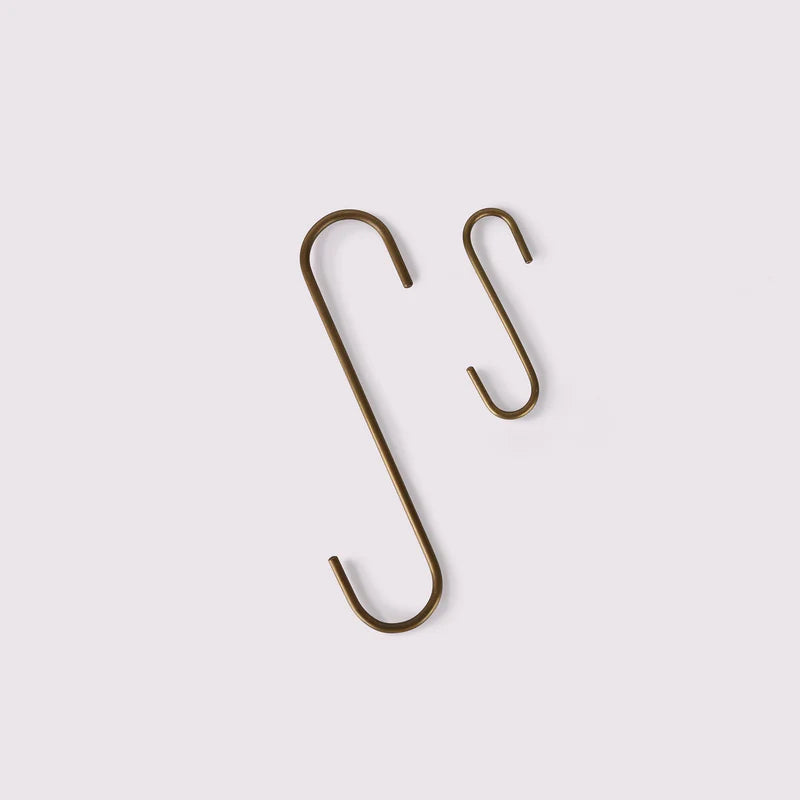 Pack of 5 - Brass S Hook in Acid Washed Brass