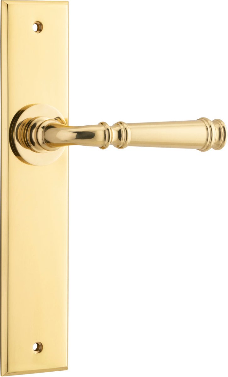 Verona Lever - Chamfered Backplate - Entry Point - Iver - Polished Brass - Door Levers