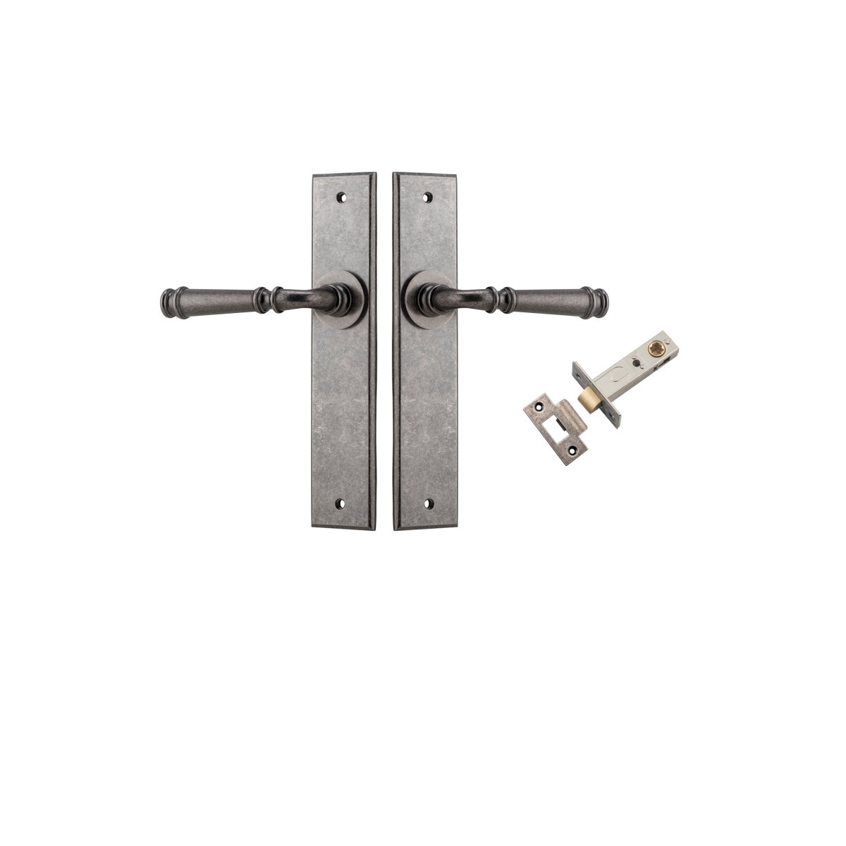 Verona Lever - Chamfered Backplate - Entry Point - Iver - Distressed Nickel - Door Levers