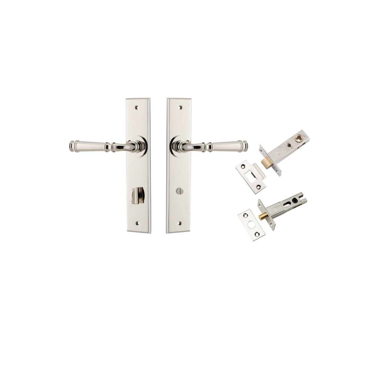 Verona Lever - Chamfered Backplate - Entry Point - Iver - Polished Nickel - Door Levers