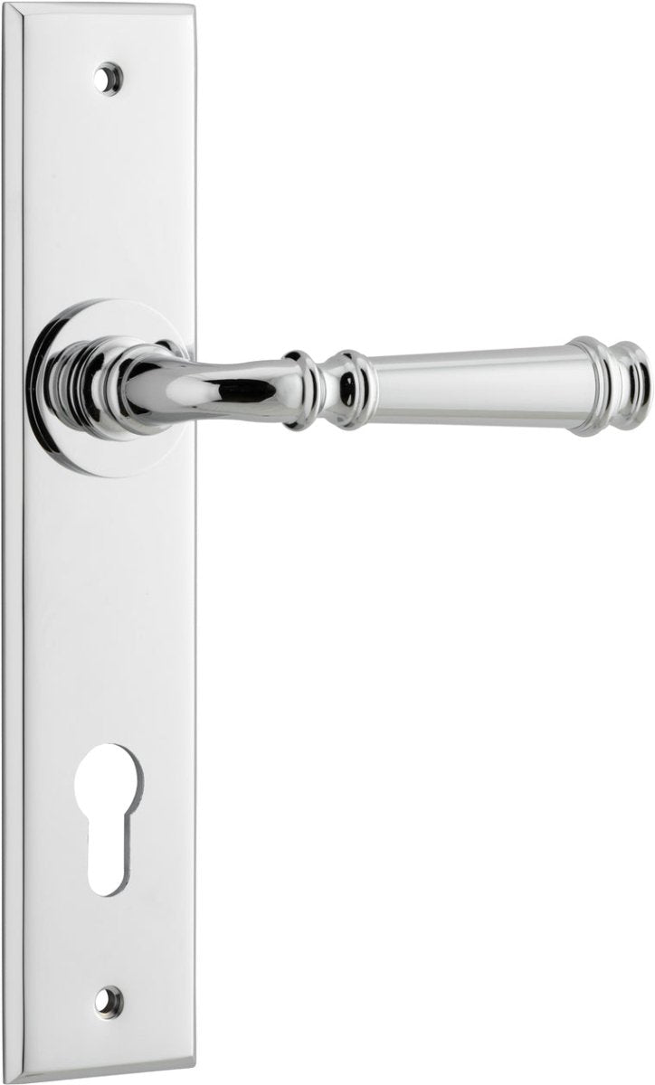 Verona Lever - Chamfered Backplate - Entry Point - Iver - Polished Chrome - Door Levers