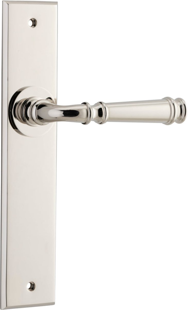 Verona Lever - Chamfered Backplate - Entry Point - Iver - Polished Nickel - Door Levers